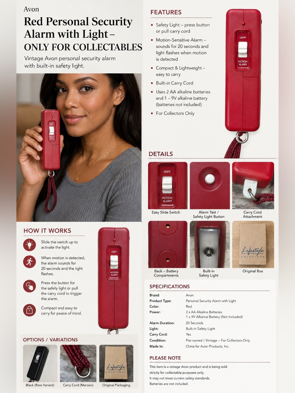 Red Personal Security Alarm with Light- ONLY FOR COLLECTABLES